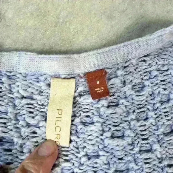 PILCRO High Low Cropped Crochet Waffle Knit Long Sleeve Sweater Women Small - Picture 7 of 12